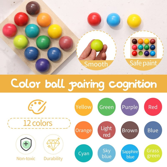 Wooden Montessori Toys for Kids Early Education Preschool Toy Rainbow Ball Matching